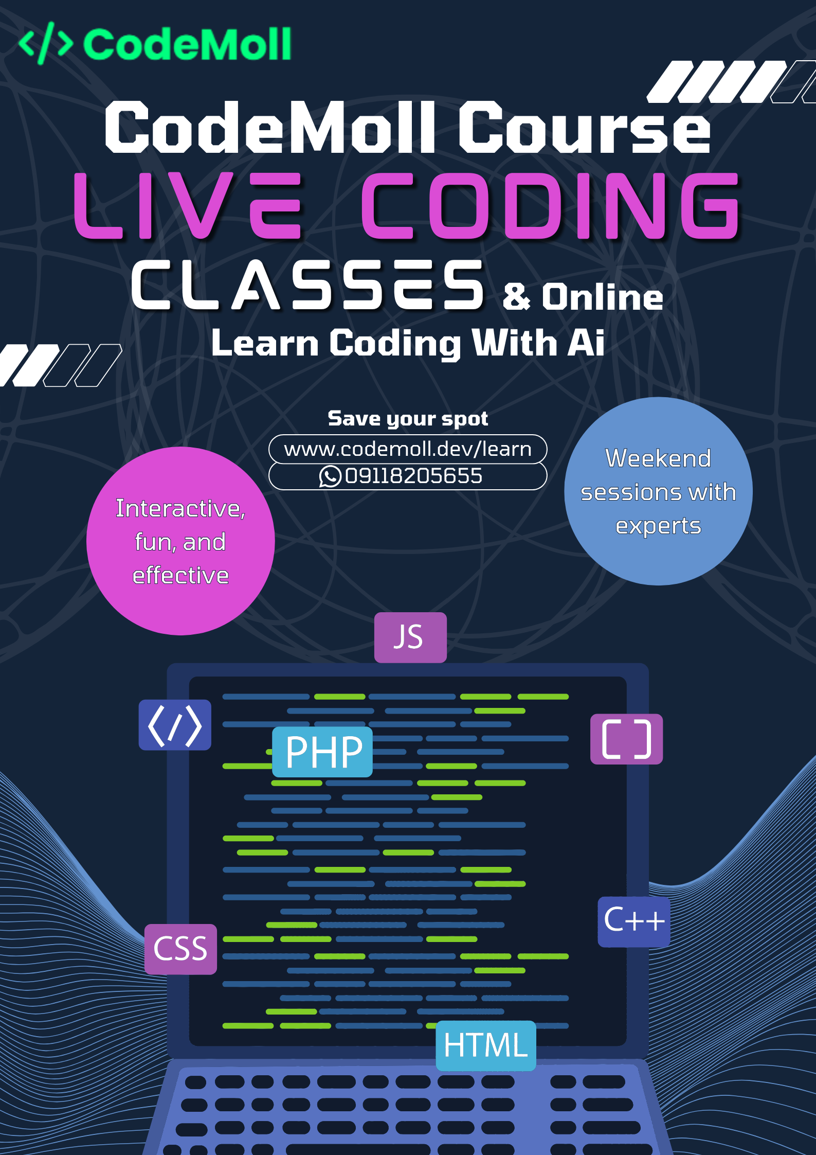 CodeMoll Live Coding Classes - Interactive Programming Education with AI